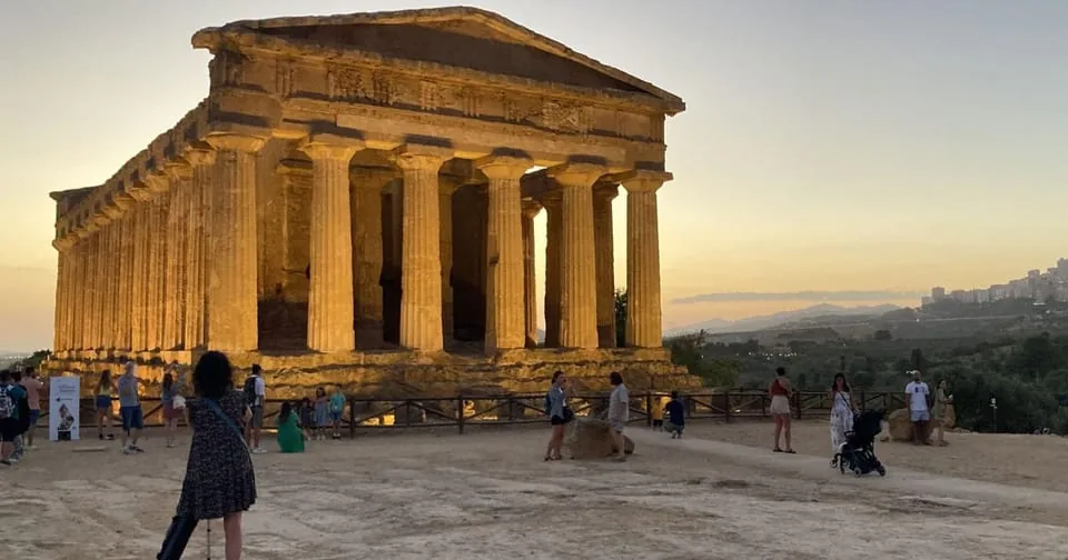 The Greek temples of Agrigento lit at sunset